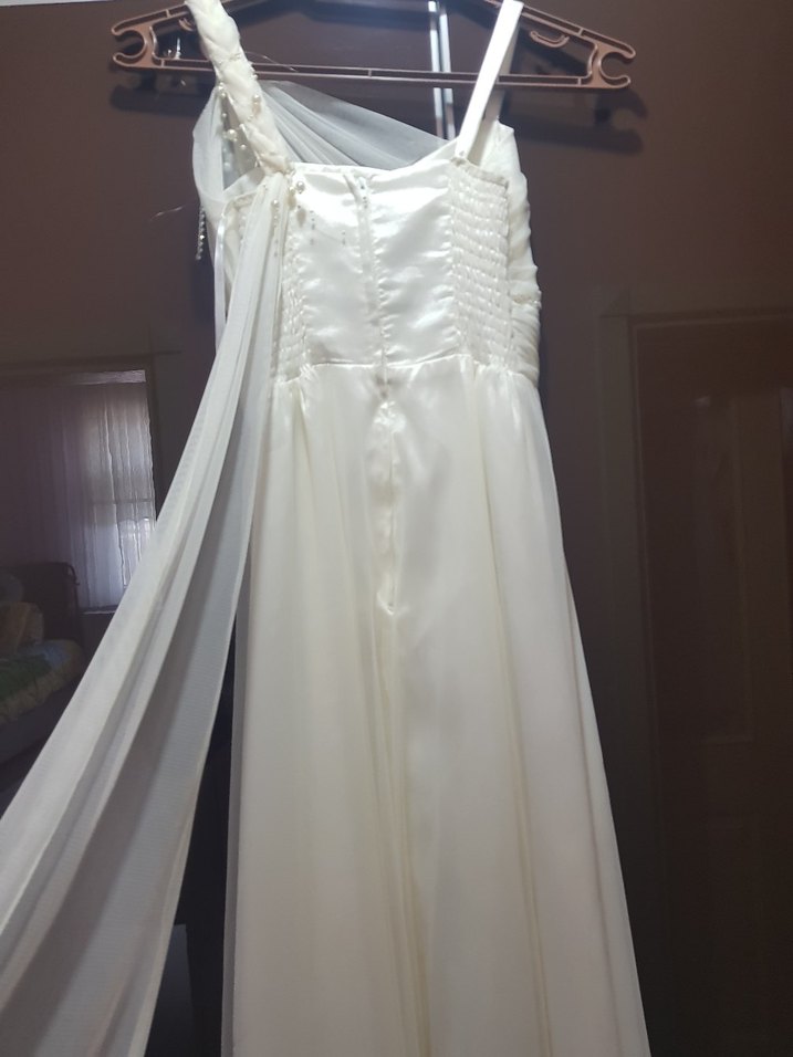 Beyaz Drapeli Uzun Abiye Elbise - Görsel 3