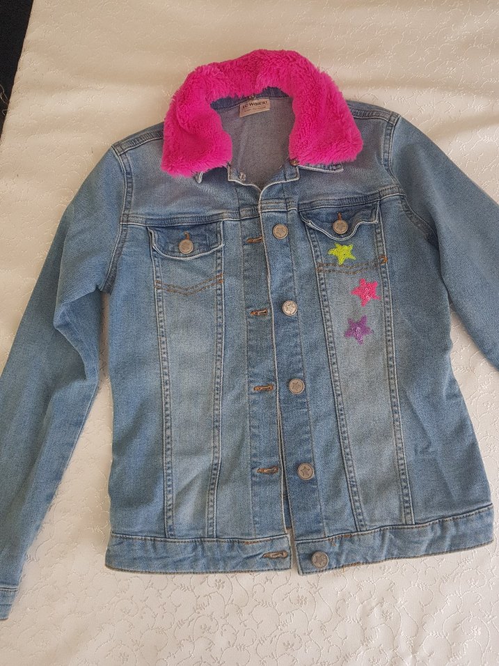 Nakışlı Mavi Kız Çocuk Denim Ceket - Görsel 2