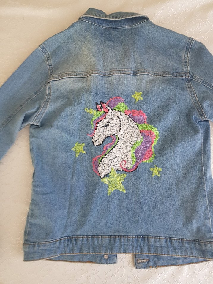 Nakışlı Mavi Kız Çocuk Denim Ceket - Görsel 3