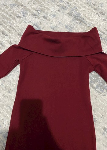 Bordo Kadın Uzun Kollu Triko Elbise - Görsel 2