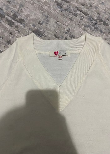 Kadın Beyaz V Yaka Pamuklu Triko Kazak - Görsel 3