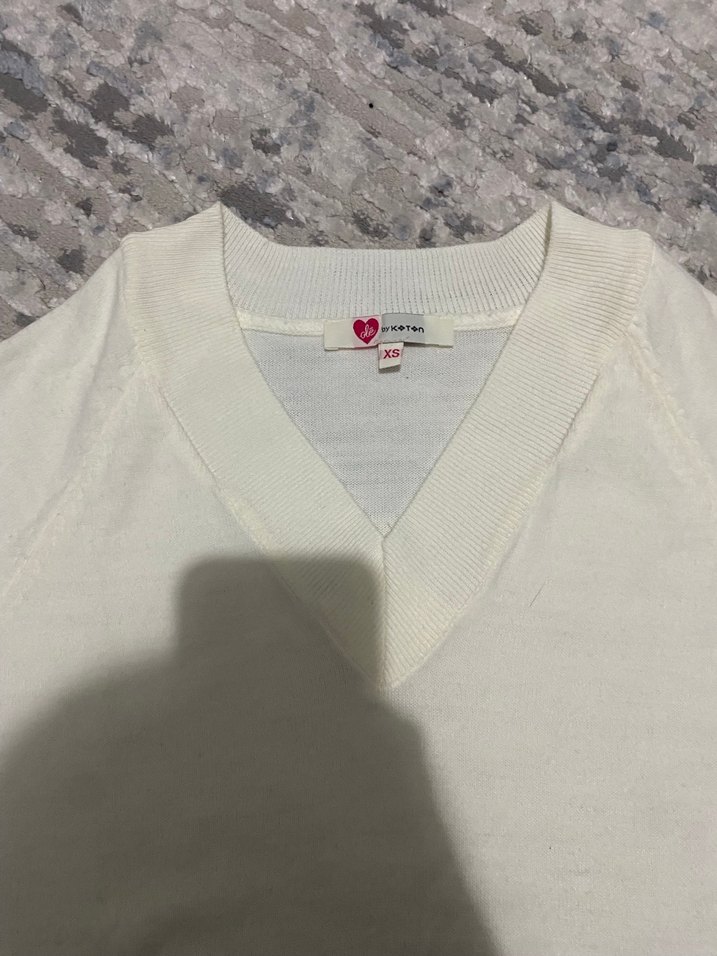 Kadın Beyaz V Yaka Pamuklu Triko Kazak - Görsel 3