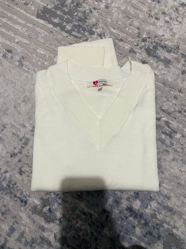 Kadın Beyaz V Yaka Pamuklu Triko Kazak - Görsel 2