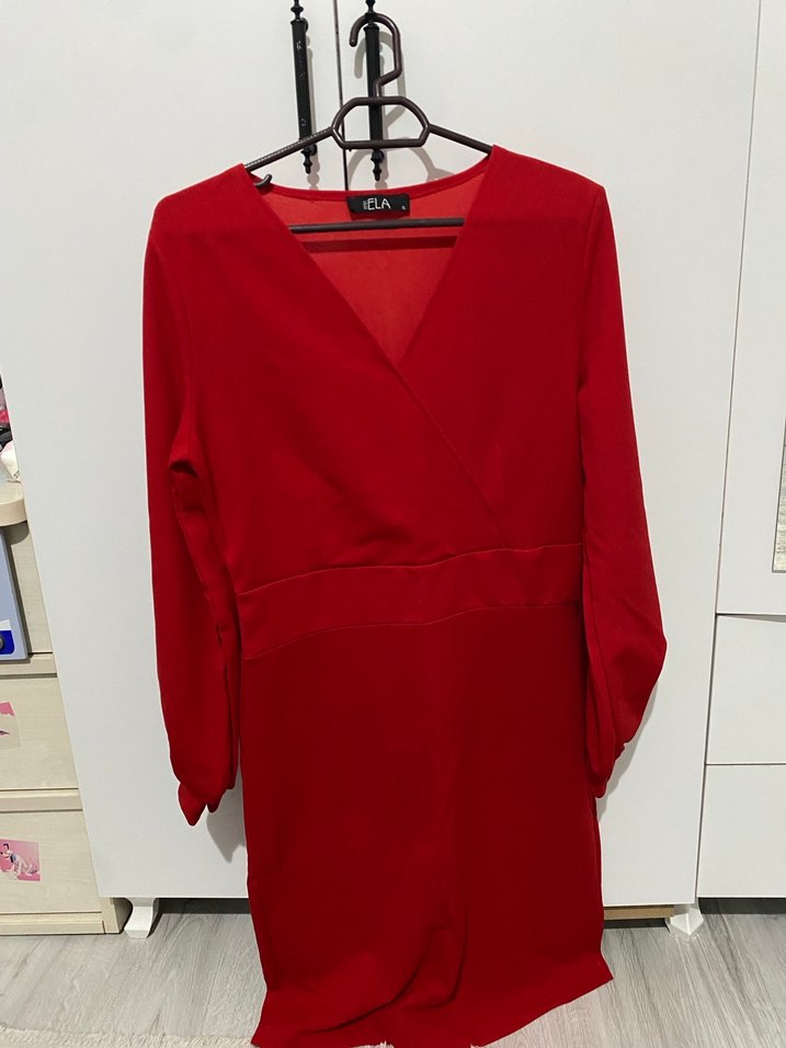 Kadın Kırmızı V Yaka Uzun Kollu Bluz - Görsel 2