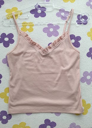 Pudra pembe askılı bluz