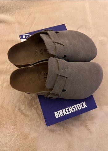Birkenstock Gri Süet Kadın Terlikler Tokalı