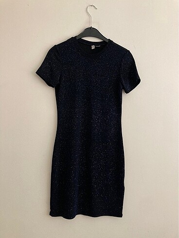 H&M Dar Simli Lacivert Elbise