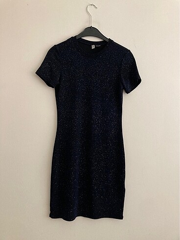 H&M H&M Dar Simli Lacivert Elbise