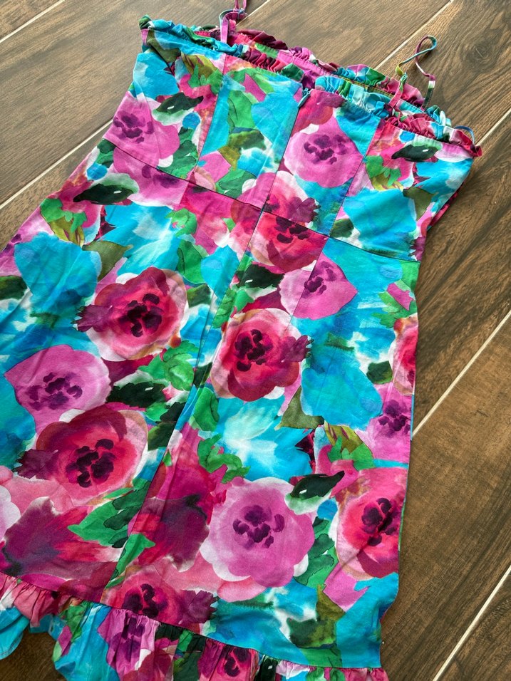 Adl Işık Çiçekli Askılı Elbise - Görsel 5