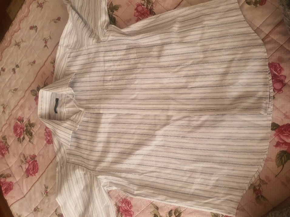 Erkek Kısa Kollu Beyaz Çizgili Gömlek L beden - Görsel 3