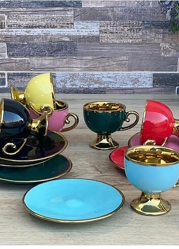 Rengarenk porselen türk kahve fincanı takımı 