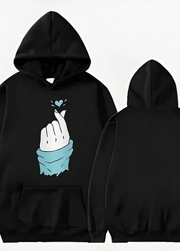 Baskılı Kapşonlu swehetshirt siyah ve Gri renk mevcut 