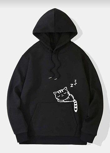 Baskılı Kapşonlu swehetshirt siyah ve Gri renk mevcut 