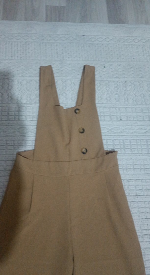 Düğmeli Bej Midi Kadın Tulum - Görsel 2