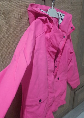 Pembe Kız Çocuk Kapüşonlu Fermuarlı Yağmurluk - Görsel 3