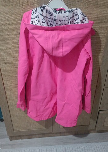 Pembe Kız Çocuk Kapüşonlu Fermuarlı Yağmurluk - Görsel 4