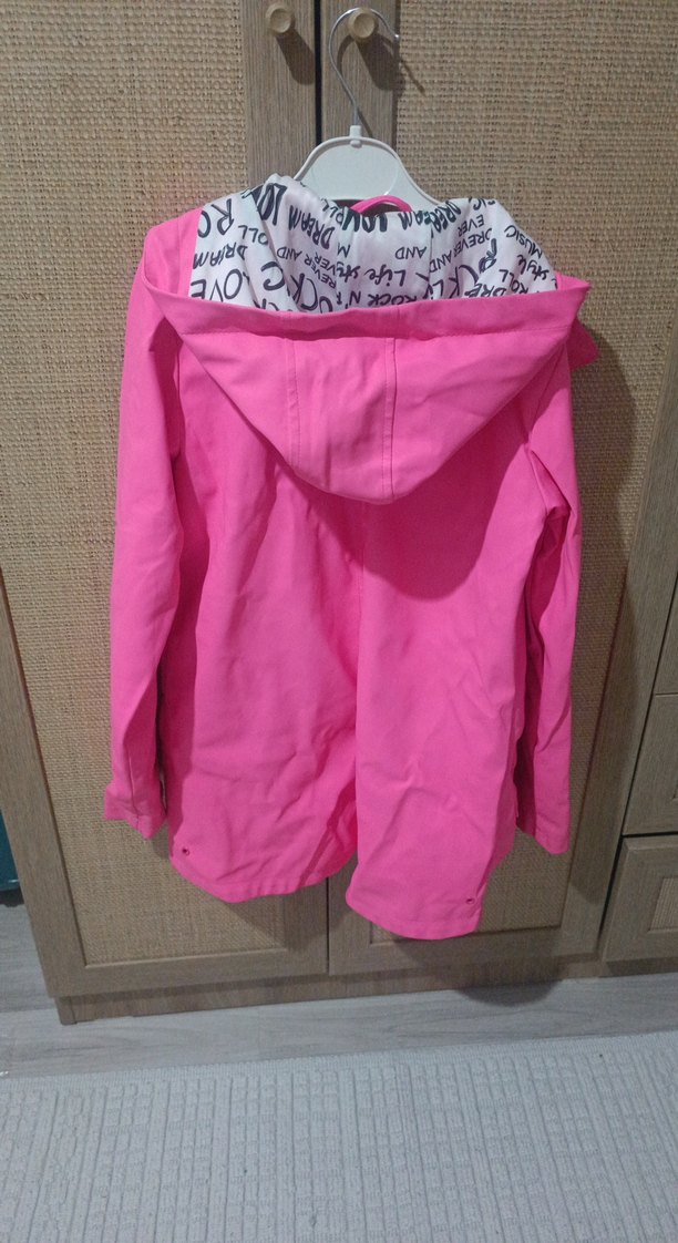 Pembe Kız Çocuk Kapüşonlu Fermuarlı Yağmurluk - Görsel 4