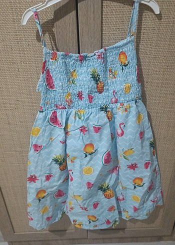 Mavi Tropikal Desenli Kız Elbisesi - Görsel 3