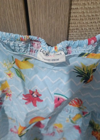 Mavi Tropikal Desenli Kız Elbisesi - Görsel 2