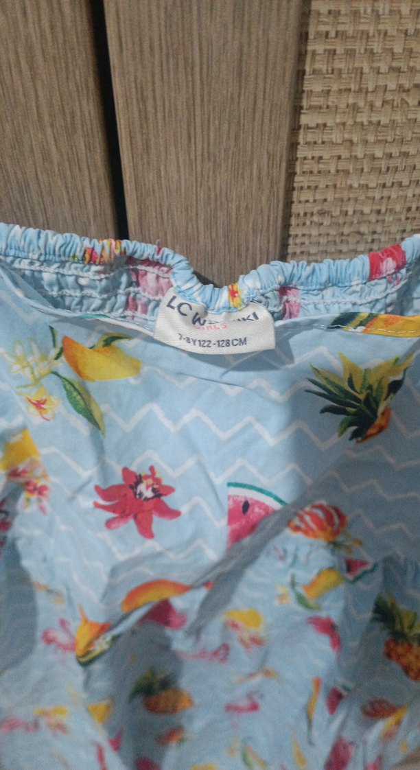 Mavi Tropikal Desenli Kız Elbisesi - Görsel 2