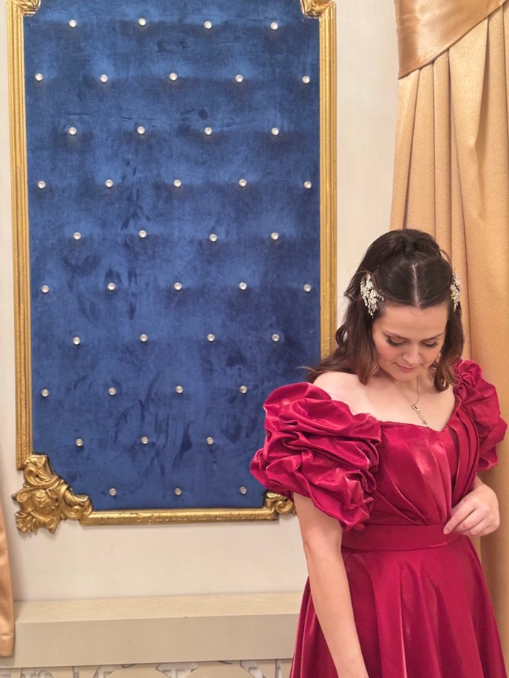 Bordo Drapeli Uzun Straplez Kadın Abiye - Görsel 2