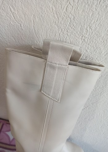 Beyaz Yüksek Topuklu Deri Dizüstü Çizme - Görsel 8