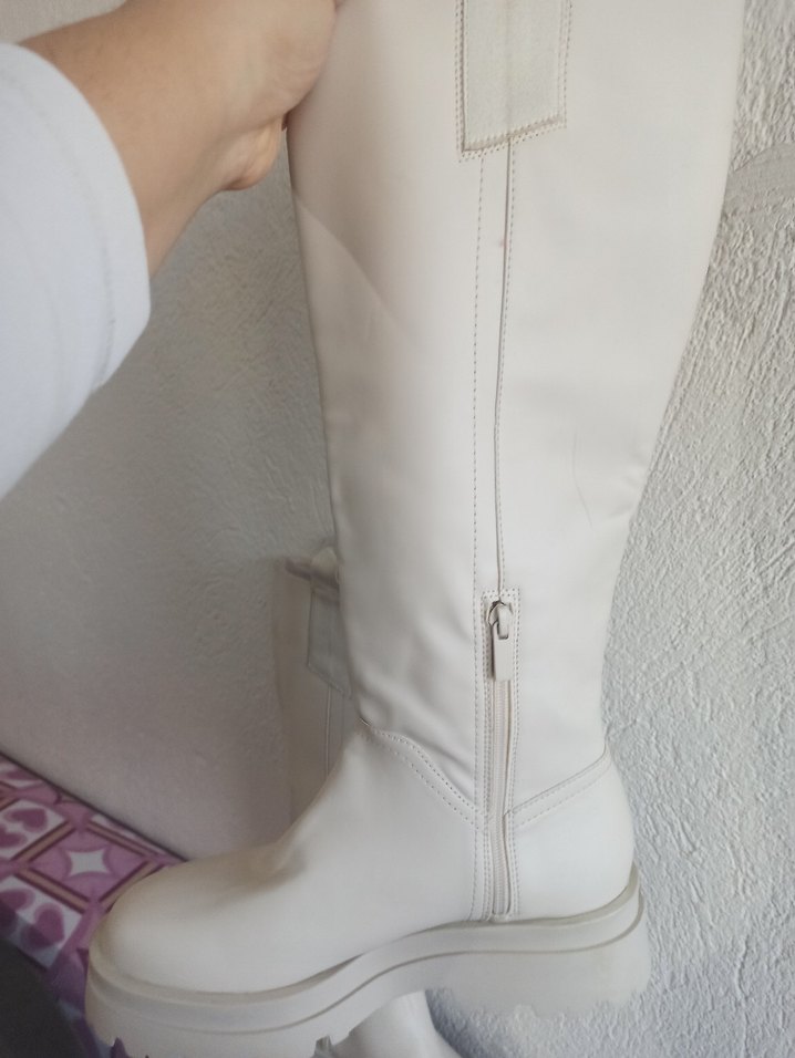 Beyaz Yüksek Topuklu Deri Dizüstü Çizme - Görsel 5