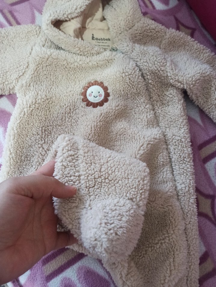 Kapüşonlu Kürklü Bebek Kız Tulumu - Görsel 4