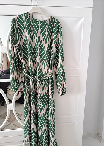 Yeşil Baskılı Uzun Kollu Kadın Elbise - Görsel 2