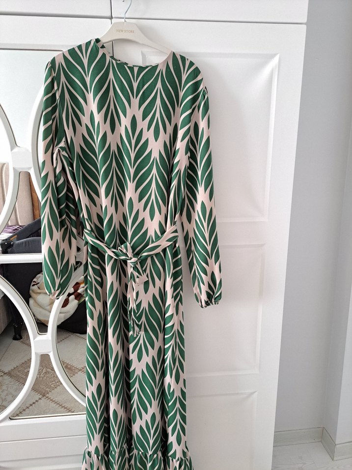 Yeşil Baskılı Uzun Kollu Kadın Elbise - Görsel 2