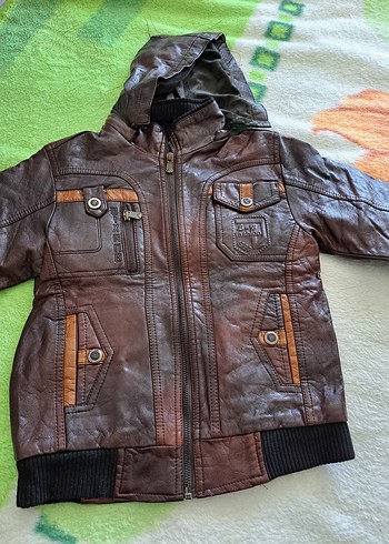 Kahverengi Deri Biker Mont Kapüşonlu - Görsel 2