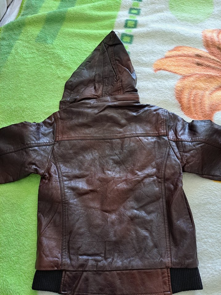 Kahverengi Deri Biker Mont Kapüşonlu - Görsel 3