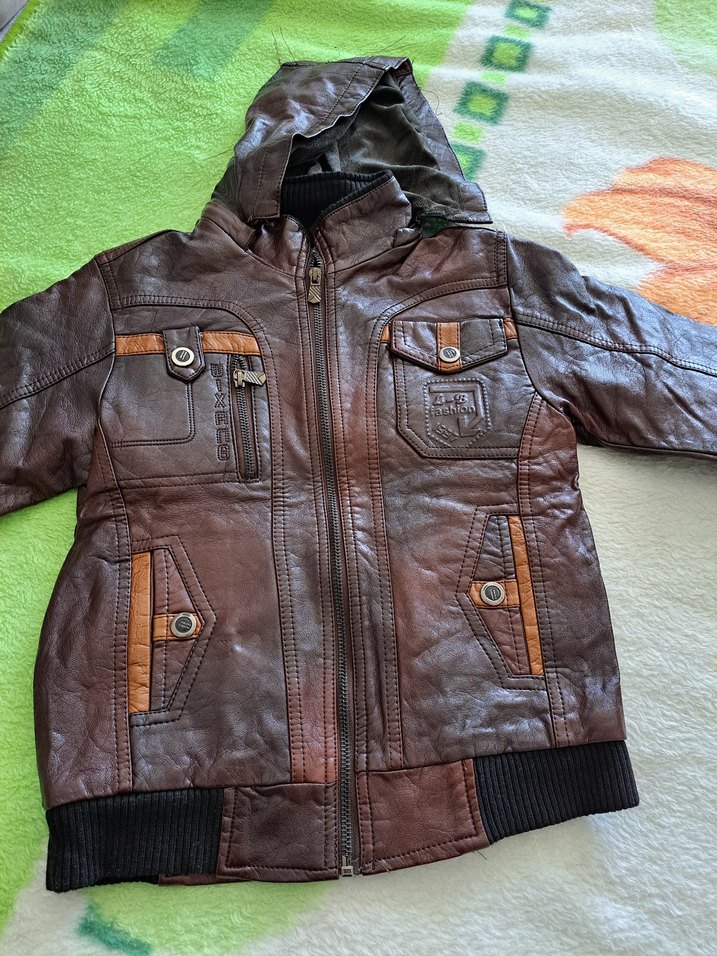 Kahverengi Deri Biker Mont Kapüşonlu - Görsel 2