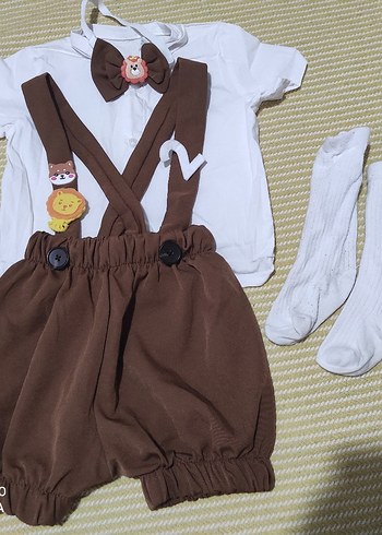 Kahverengi Çocuk kostüm salopet ve çorap papyon gomlek - Görsel 2