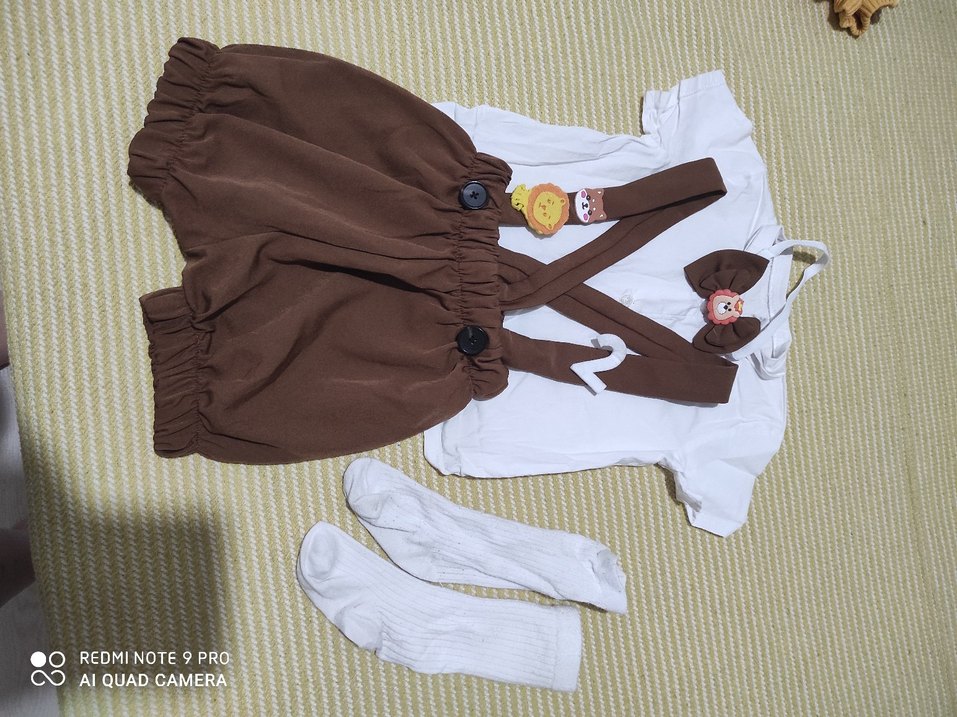 Kahverengi Çocuk kostüm salopet ve çorap papyon gomlek - Görsel 3