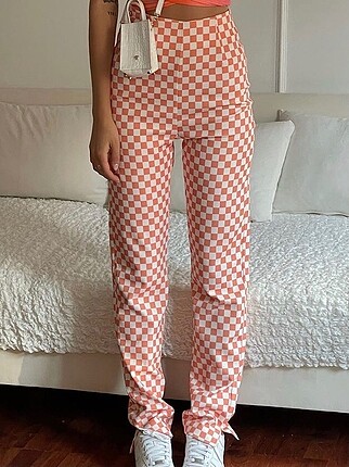 Urban Outfitters turuncu kareli y2k kumaş pantolon