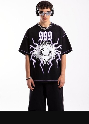 999 eye Baskılı Oversize tshirt 