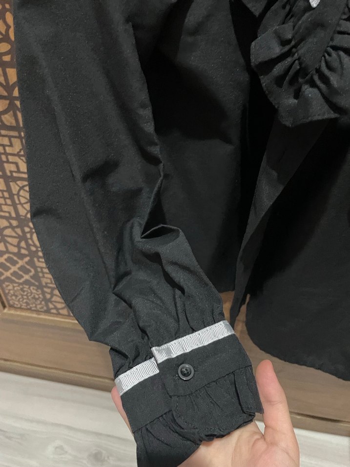 Fırfırlı Siyah Gotik Kadın Gömlek - Görsel 4