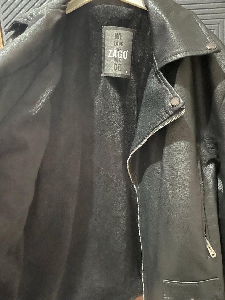 Kadın Siyah Deri Biker Ceket - Görsel 2