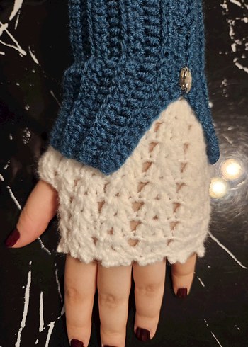 Kadın Örgü Bohem Turkuaz Eldiven - Görsel 3