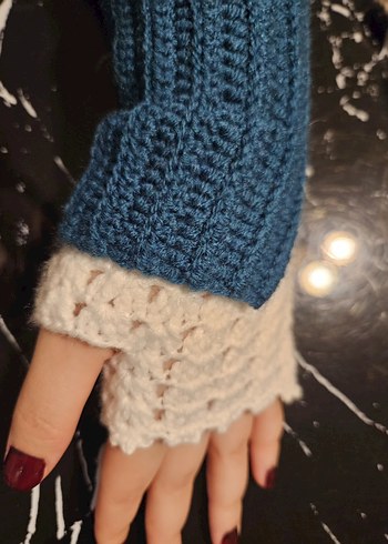 Kadın Örgü Bohem Turkuaz Eldiven - Görsel 2