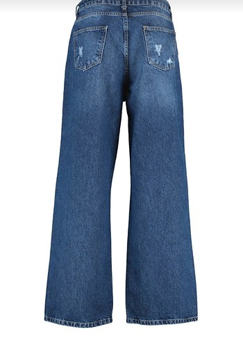 Kadın Lacivert Yırtık Detaylı Yüksek Bel Jean - Görsel 2