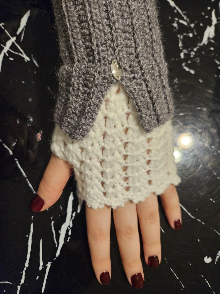 Gri Örgü Kadın Eldiven - Görsel 3