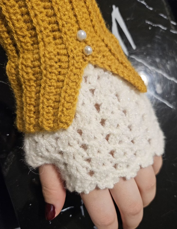 Hardal Bohem Örgü Kadın Eldiveni - Görsel 2