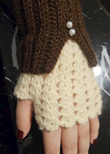 Kahverengi Örgü Kadın Eldiveni - Görsel 2