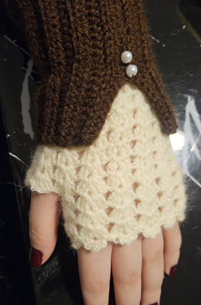 Kahverengi Örgü Kadın Eldiveni - Görsel 2