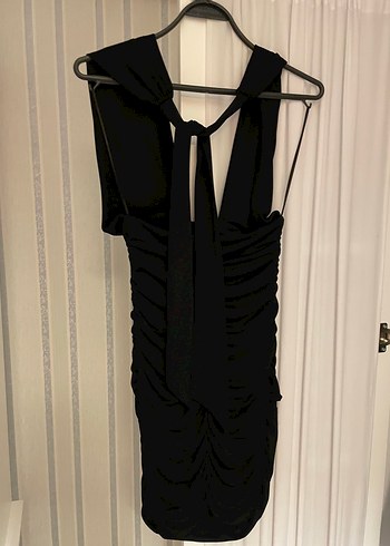 Zara Elbise Siyah V Yakalı Drapeli Mini Elbise