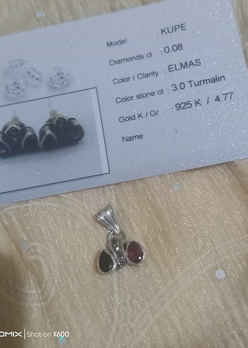 Beden bordo Renk Elmas ve Turmalin gümüş kolye ucu