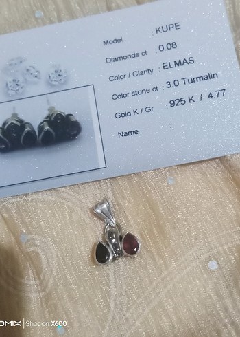 Elmas ve Turmalin gümüş kolye ucu