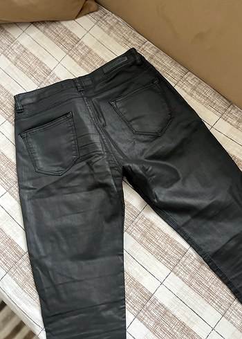 Siyah Deri Kadın Skinny Biker Pantolon - Görsel 4